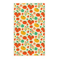 Tomato Vine Kitchen Tea Towel featuring colorful tomato illustrations on a beige background, perfect for adding a touch of garden charm.