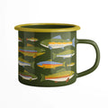 Trout Mug - Enamel 16oz Mug with vintage design, ideal for camping and home use, lightweight and fire-safe.