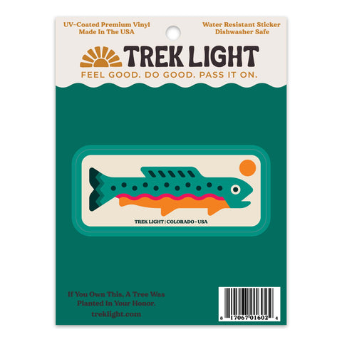 USA made trout sticker, waterproof vinyl, UV fade resistant, dishwasher safe, vibrant design, 3x1.35 inches, outdoor gear decal.