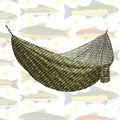 Double Hammock (Trout) - Hanging Straps Sold Separately with fish patterns, perfect for camping and relaxation.