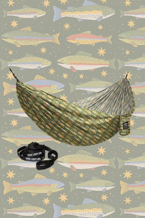 Double Hammock & Pro Hanging Straps (Trout Print)