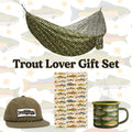 Trout Lover Gift Set featuring a hammock, trout hat, towel, and mug for fishing enthusiasts.