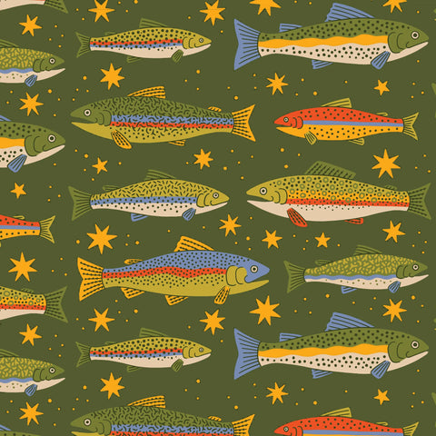 Double Hammock & Pro Hanging Straps (Trout Print) trout pattern fabric with colorful fish illustrations for camping hammock
