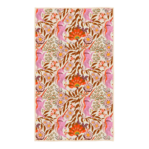 Unicorns In The Wild Kitchen Tea Towel with vibrant floral design on a white background.