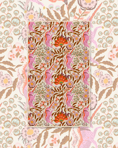 Unicorn Dreams Kitchen & Tea Towel with pink unicorns among orange flowers and brown leaves on cream