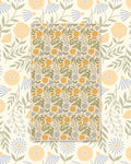 Wavy Flowers Kitchen & Tea Towel with yellow and cream wildflowers and sage leaves