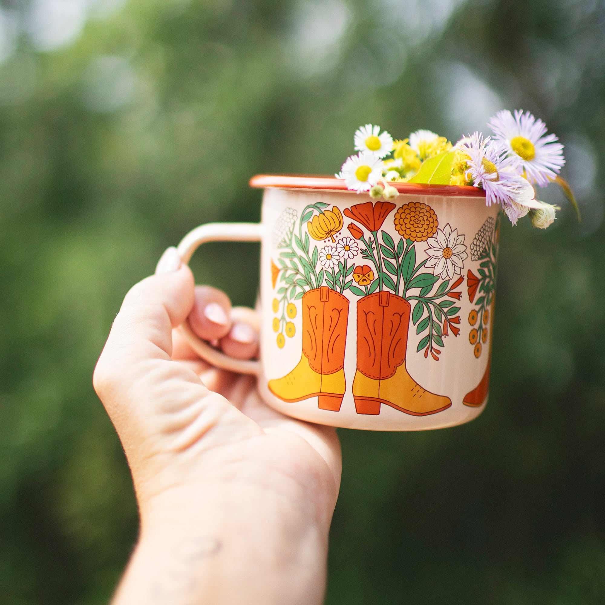 Set of 6 Enamel Mugs with Holder, Vintage Style good Enamel Mug Planter