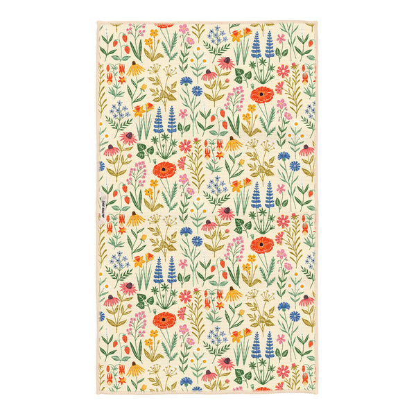 Wildflower Wonder Kitchen & Tea Towel with vibrant floral print, eco-friendly, super absorbent, quick-drying, and lint-free design.
