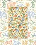 Woodland Friends Kitchen & Tea Towel with folk-art woodland animals in orange, green and blue on cream
