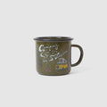Trek Light Camping Is For Lovers 12oz enamel mug with nature design, perfect for sipping by the campfire. Dishwasher safe.