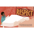 Illustration from a Little People, Big Dreams book showing a woman at a piano with 'Respect' sign, part of Trek Light's favorite series.