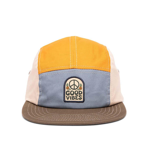 Trek Light Good Vibes Kids Hat with colorful 5-panel design and flat brim. Perfect unisex fit for toddlers and youth.