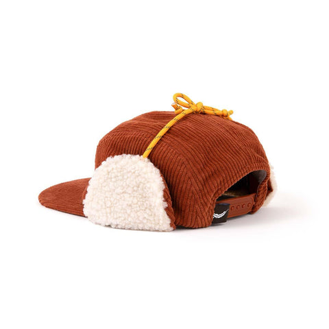 Good Vibes Sherpa Kids Hat with corduroy fabric, flat brim, and sherpa flaps. Perfect for kids 3+ years. Trek Light imported.