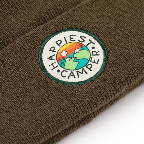 Happiest Camper Kids Beanie with embroidered patch, perfect for Trek Light adventures and outdoor fun. Be the Happiest Camper!