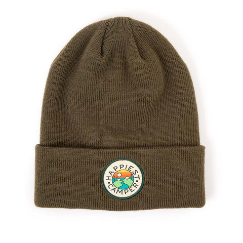 Happiest Camper Kids Beanie by Trek Light - Cozy brown hat with colorful logo, perfect for outdoor adventures and staying warm.