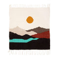 Mountains Blankestry by Trek Light - A handwoven tapestry blanket featuring a serene mountain and sun design, eco-friendly decor.