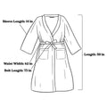 Diagram of Agave Robe with measurements: sleeve 14 in, waist 62 in, belt 73 in, length 50 in. Cozy unisex fit by Trek Light.