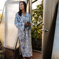 Trek Light Sky Dye Robe - cozy unisex fit, organic materials, fair trade, in a serene outdoor setting for a relaxed morning.