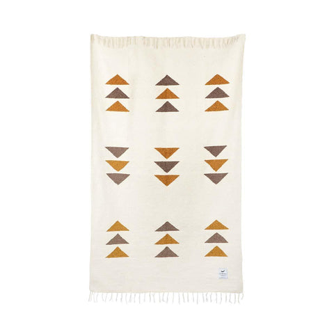 Summit Blanket, handwoven with recycled clothing materials, featuring beautiful geometric patterns, cozy and versatile for any adventure. By Trek Light.