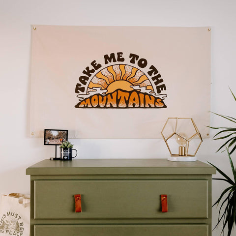 Take Me To The Mountains Canvas Flag - Trek Light