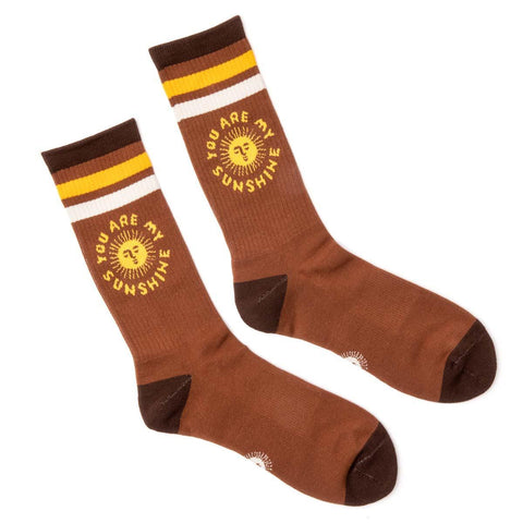 You Are My Sunshine Trek Light socks with sun design; soft, comfy crew socks perfect for everyday wear.